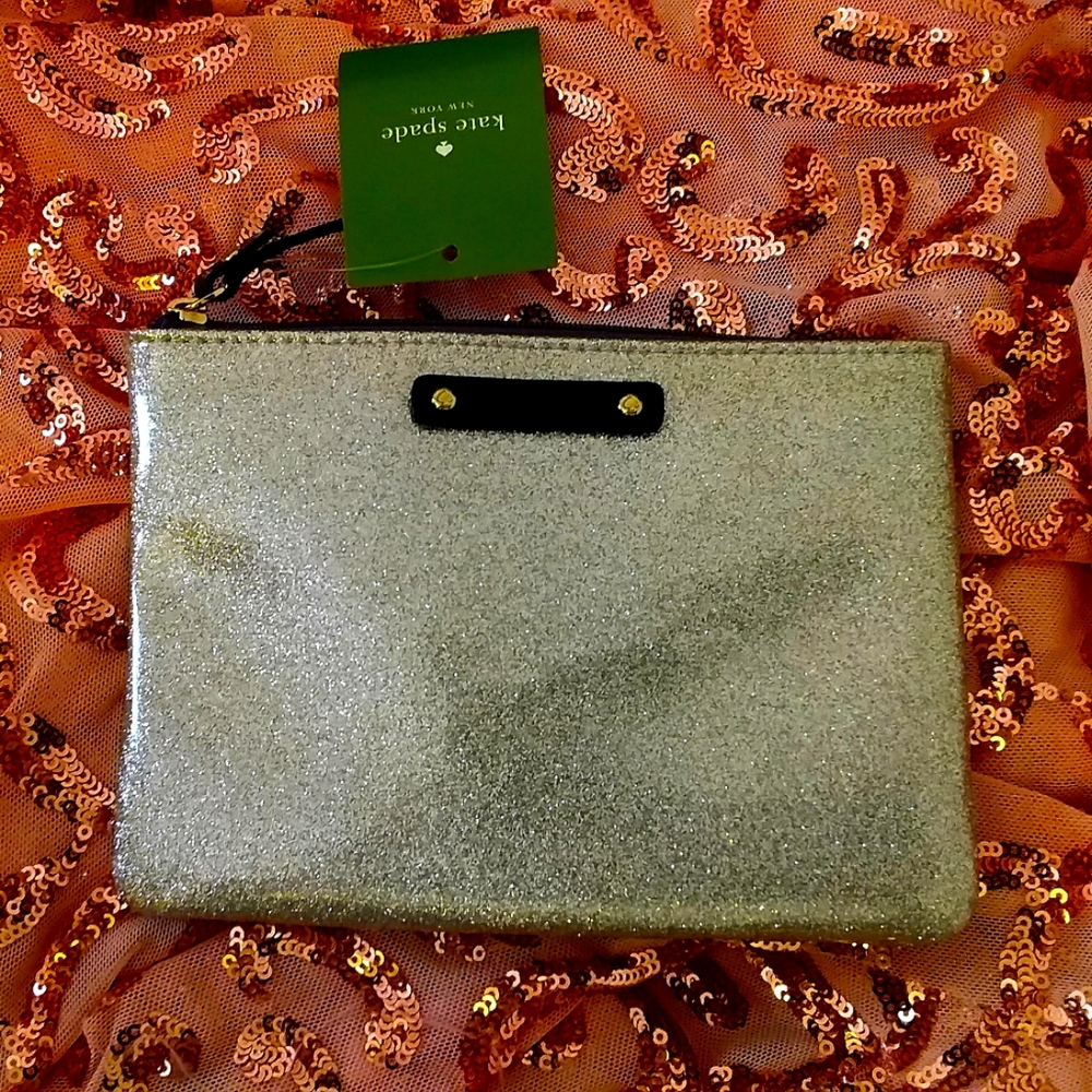 Brand New KATE SPADE Silver Glitter Club Purse